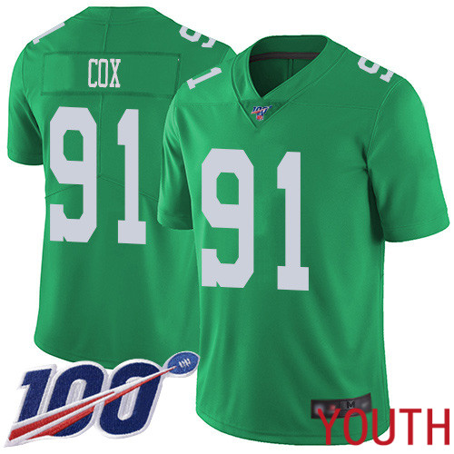 Youth Philadelphia Eagles #91 Fletcher Cox Limited Green Rush Vapor Untouchable NFL Jersey 100th Season Football->youth nfl jersey->Youth Jersey